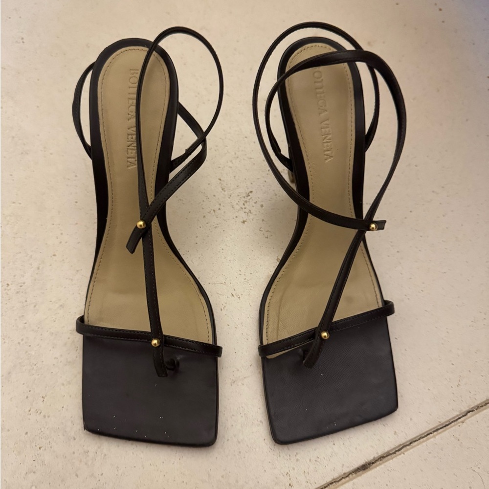 Bottega Veneta Black Strappy Square-Toe Heels